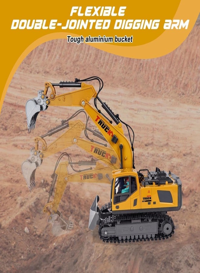 Brighterbee Remote Control Excavator Toy, 1/43 Scale 2.4Ghz RC Excavator Construction Vehicles with Smoke, Sound & Lights & 680° Rotation, 13 Channel Construction Tractor RC Truck Toy for Kids - Image 5